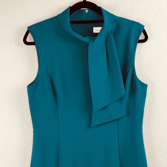Harper Rose Teal Career Back Vent Sleeveless Tie Neck Sheath Mini Dress 12 NWOT - Picture 5 of 13